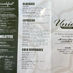 Back of menu