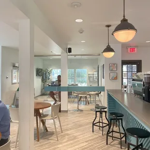 Indoor counter space , coffee bar , and more seating