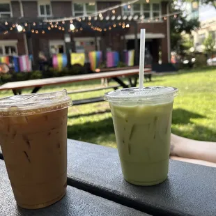 Blueberry cream latte (left) Matcha Mint Latte (right)