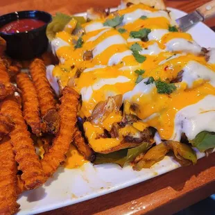 KOREAN Philly cheese steak with sweet potatoe fries