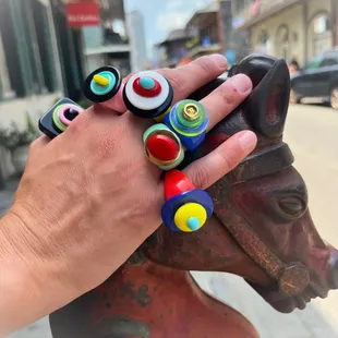 Vintage button ring jewelry by New Orleans maker ODIJUNE