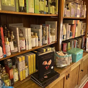 a shelf full of beauty products