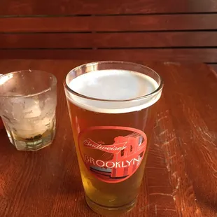 a pint of beer and a glass of water