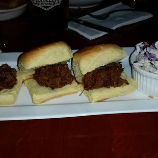 The braised brisket minis w/coleslaw.