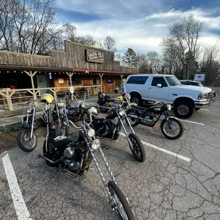 motorcycles parked in a parking lot