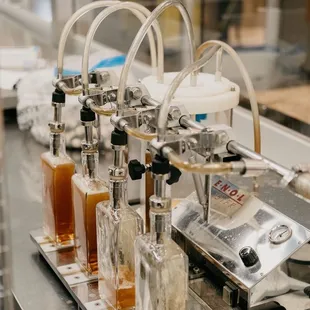a row of distilling bottles