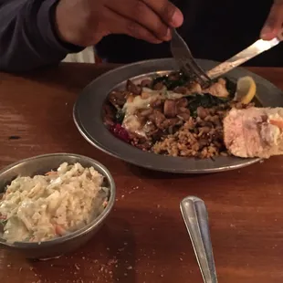Chicken with mushrooms &amp; spinach with wild rice &amp; coleslaw
