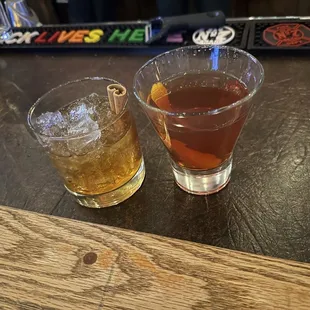 Cinnamon brown sugar old fashioned (left) and Manhattan