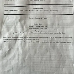 Back of menu even has a dish you can order for your dog if you're in their patio! How cool is that?