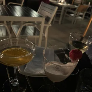 From left to right Passion tini, Bittwrsweet Addiction, Dirty Martini (less stuffed olive)