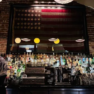 Cool bar area, with a historic &quot;Colorado US flag&quot;, having the star added after we joined the Union.