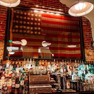  american flag reflected in mirror