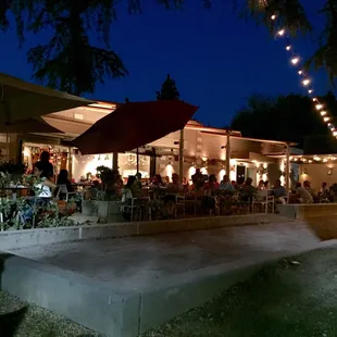 Dinner outside by the bocce ball court