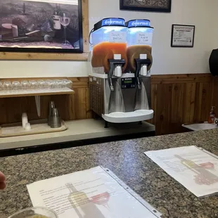 Current slush mixes 11/2024! Peach bellini is made with their own Edelweiss