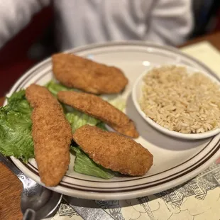 Chicken tenders with rice pilaf
