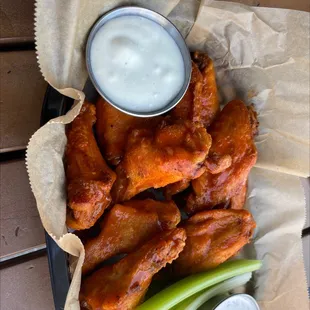 chicken wings and celery with dip