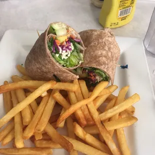 Vegetarian wrap with fries