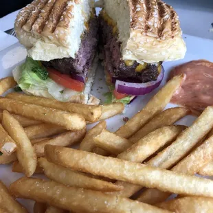 Burger with French fries