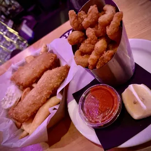 Fish and steak fries with side of popcorn shrimp!  I must have been hangry!  Mmm...