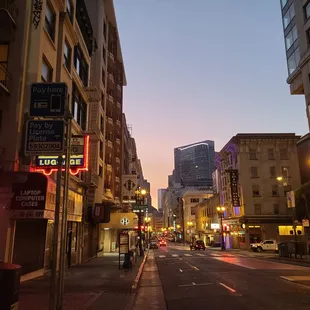 a city street at dusk