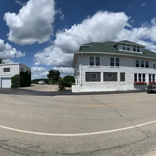 a truck parked in front of the building