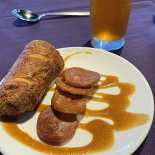 Pretzel and sausage with vertigo IPA