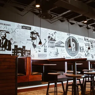 a bar with stools
