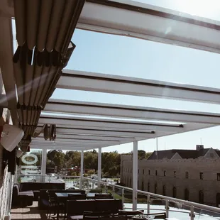 tables and chairs on a patio
