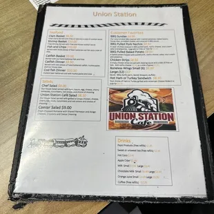 the menu for union station
