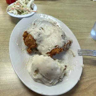 Country fried tenderloin and mashed potatoes.