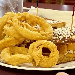 Onion rings and turkey cranberry sandwich