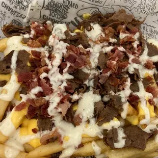 Ultimate fries (cheese, bacon, ranch) + cheesesteak
