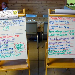 menus on a whiteboard