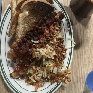 Loaded Hash Browns and toast