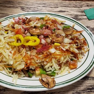 Loaded hash browns. they are a $5 side item that could feed two people for a meal