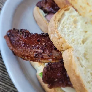 Club sandwich with plentiful bacon.