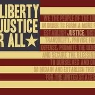 an american flag with the words with liberty and justice for all