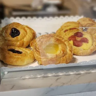 a variety of pastries on display