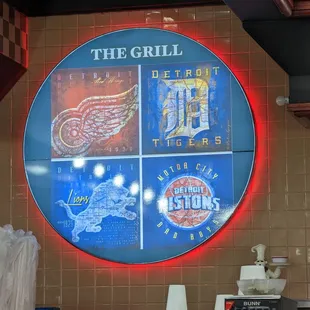 a sign for the grill