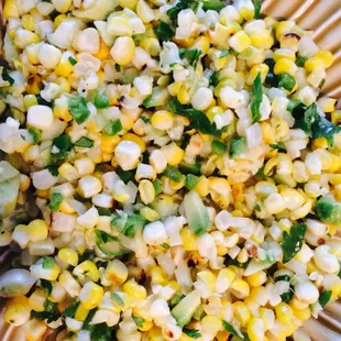 Grilled Corn Relish with Jalapeno, Onion, Avocado, Cilantro, Scallions, Garlic, and Lime Juice