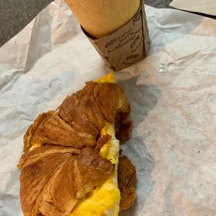 Breakfast croissant and a coffee