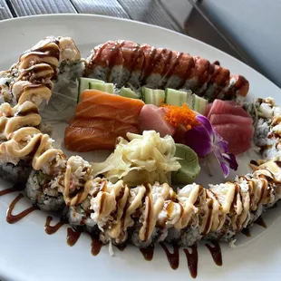 a plate of sushi on a table