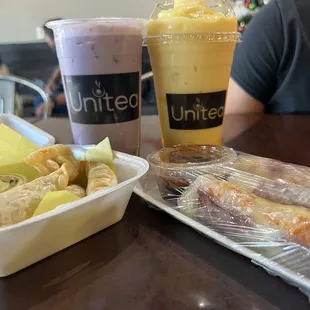 Taro Milk Tea, Gyoza, Summer Rolls