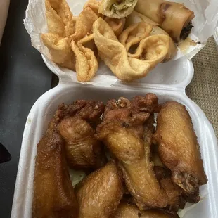 3-15-21 chicken wings were pretty good for price, the egg rolls &amp; couple krab ragoons were ok that came w lunch order