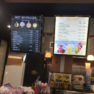 enus and prices on the wall