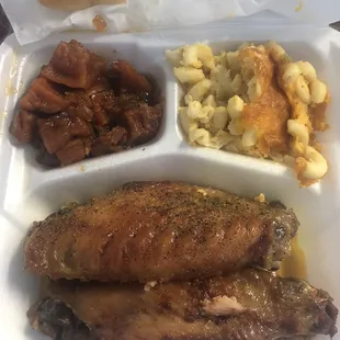 BEST SOUL FOOD IN CHARLOTTE. LEMON PEPPER TURKEY WINGS, CANDIED YAMS, MAC $9