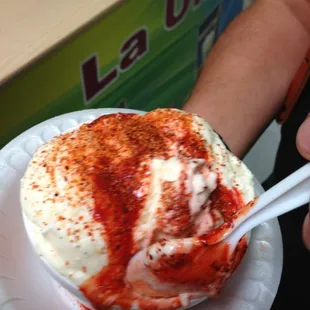 Queso and corn ice cream with chile! I had a bite-- it was surprisingly good ;-)