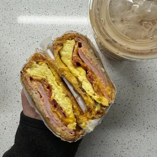 Ham, egg, bacon &amp; cheese croissant x Vietnamese coffee