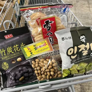 a shopping cart full of food