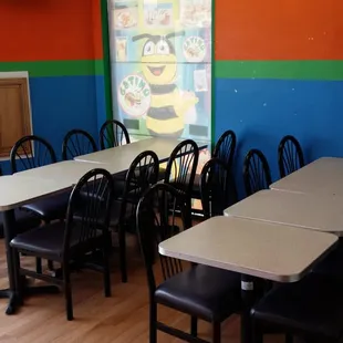 tables and chairs in a restaurant